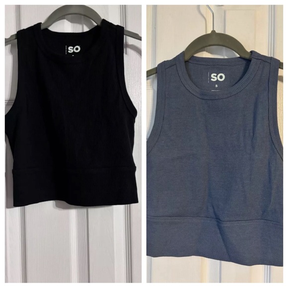 Juniors SO Waffle Cropped Tank Bundle - Blue - Black - Small - EUC and BNWT - Picture 1 of 7